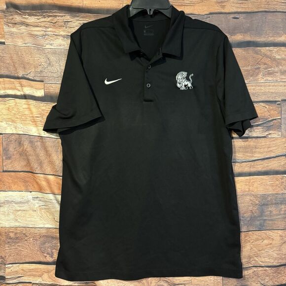 Nike Large Men's Black Polo Shirt Performance Golf Lion Logo Team Collegiate - Picture 1 of 8